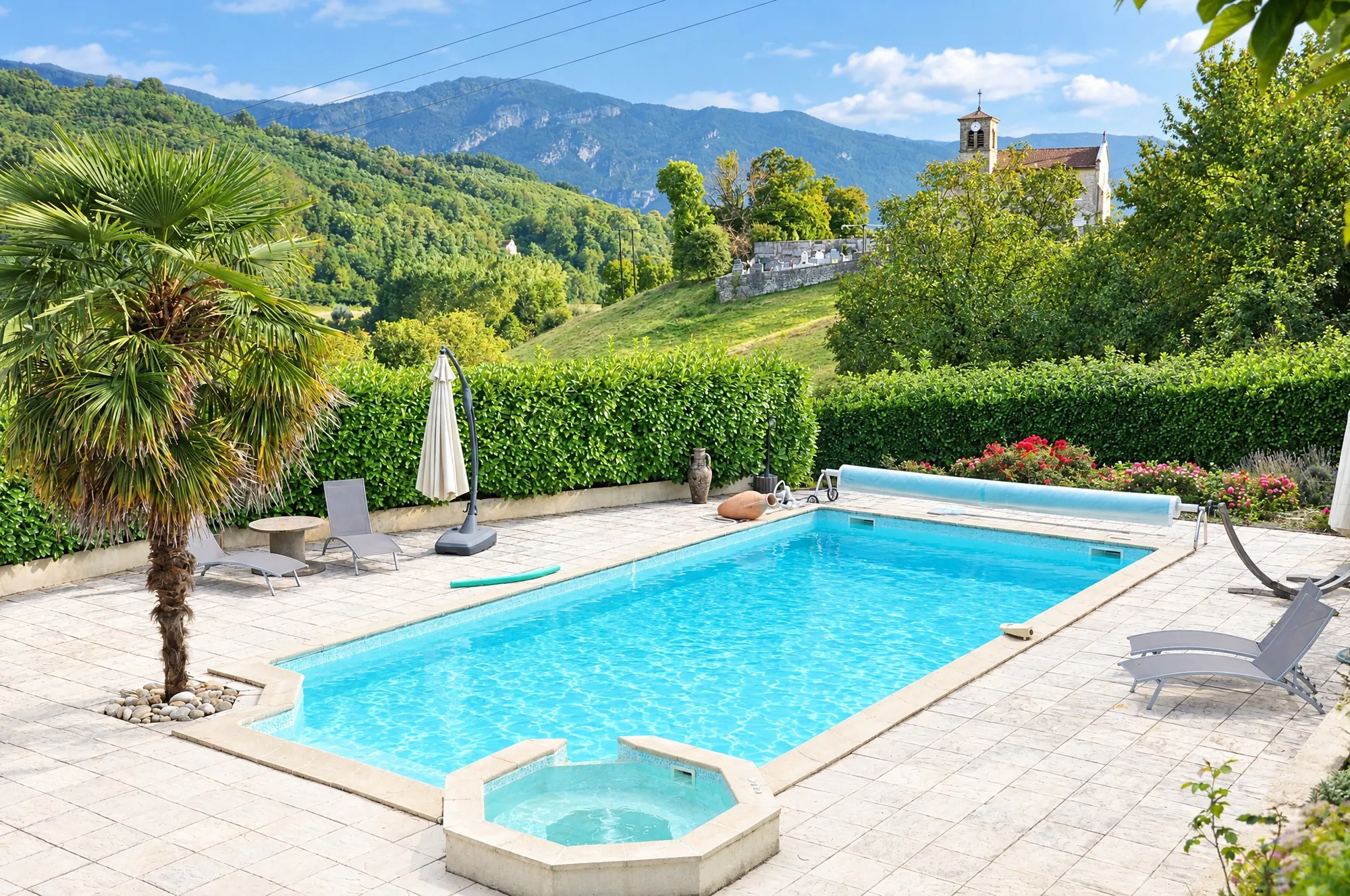 The heated pool facing the Vercors